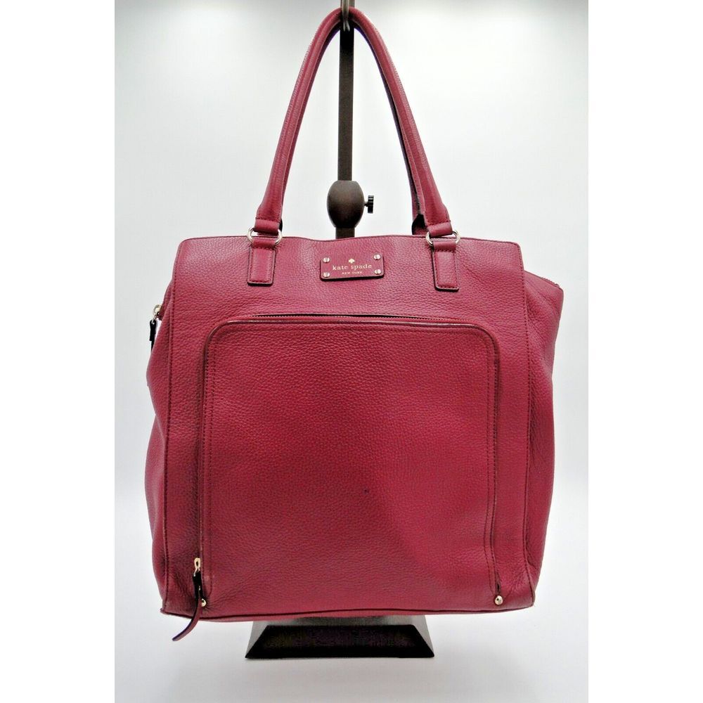 Kate Spade New York Laptop Tote Shoulder Bag‎ Magenta Leather 13L x14 H x 4.5 W"